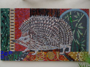 Beautiful hedgehog mosaic artwork from the contemporary garden at Hedgehog Street, Hampton Court